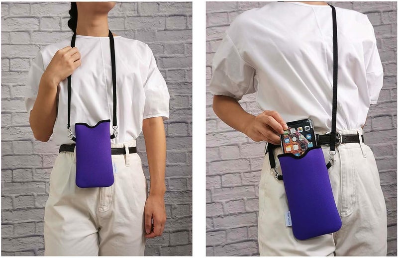 Tainada Men Women Neoprene Cell Phone Sleeve Pouch Case Bag w/Crossbody Strap/Neck Lanyard for iPhone 17/16/15 Pro Max, Air, 16/15 Plus, 16e; Samsung S25, S24, A56, Google Pixel 10, 9a (Purple) - Image 2
